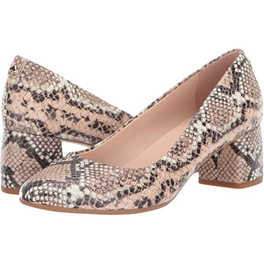 Kate Spade Beverly Snake‑Print Block Heel Pumps Slip‑On Round Toe Shoe Heels 9